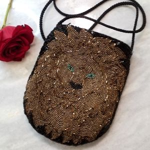 Lion Beaded Crossbody Evening Purse